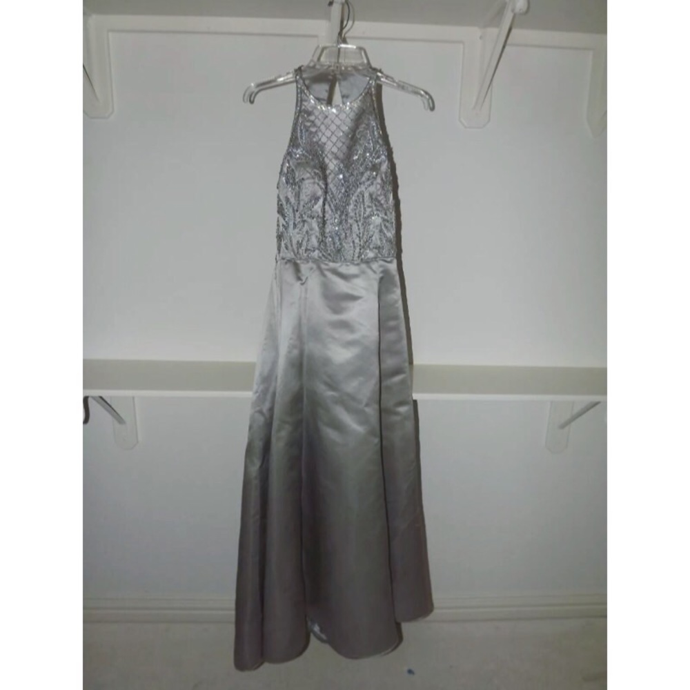 Formal Long Silver Dress with Sequins